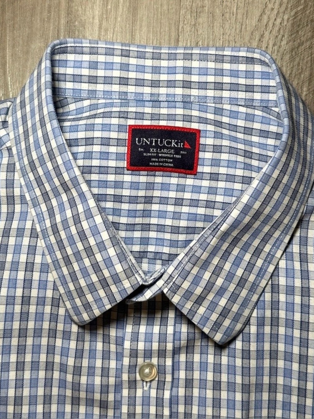 UNTUCKit Dante Plaid Shirt Sleeve WF Shirt XXL 2XL Slim Fit Blue White